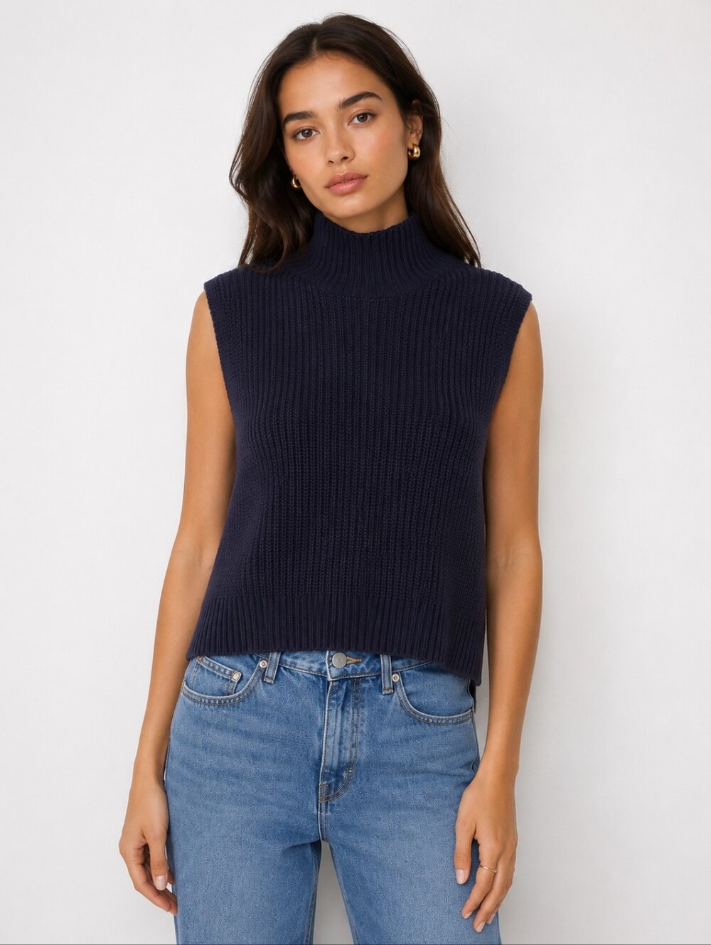 & Other Stories Blue Sleeveless Knit Turtleneck Pullover Vest Size XS